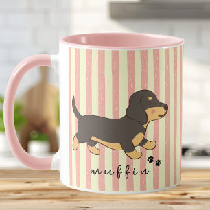 Rosa Streifen Schwarz Brauner Dachshund Name Tasse