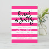 Rosa Streifen Schwarzer Brunch & Bubbly Brautparty Einladung (Stehend Vorderseite)