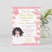 Rosa Streifen Schwarzes Haar Girl Erste Heilige Ko Einladung (Stehend Vorderseite)