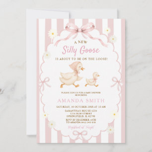 Rosa Streifen Silly Goose Daisy Florale Babyparty Einladung