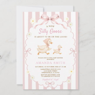 Rosa Streifen Silly Goose Daisy Florale Babyparty Einladung
