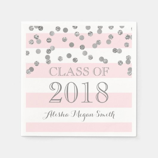 Rosa Streifen Silver Confetti 2018 Abschluss Serviette (Vorderseite)
