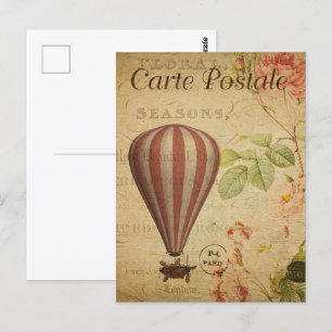 Rosa Streifen Steampunk Heißluftballon Postkarte