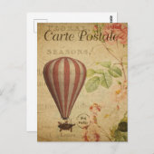 Rosa Streifen Steampunk Heißluftballon Postkarte (Vorne/Hinten)