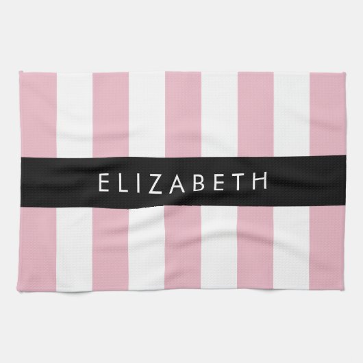 Rosa Streifen, Streifen, Linien, Ihr Name Geschirrtuch (Horizontal)