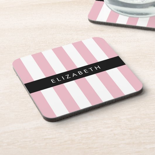 Rosa Streifen, Streifen, Linien, Ihr Name Getränkeuntersetzer (Linke Seite)