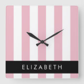 Rosa Streifen, Streifen, Linien, Ihr Name Quadratische Wanduhr (Vorderseite)