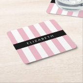 Rosa Streifen, Streifen, Linien, Ihr Name Rechteckiger Pappuntersetzer (angewinkelt)