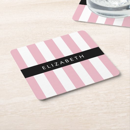 Rosa Streifen, Streifen, Linien, Ihr Name Rechteckiger Pappuntersetzer (angewinkelt)