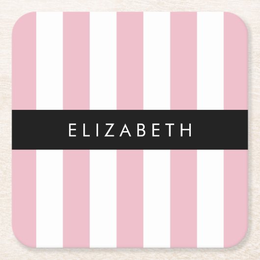 Rosa Streifen, Streifen, Linien, Ihr Name Rechteckiger Pappuntersetzer (Vorderseite)