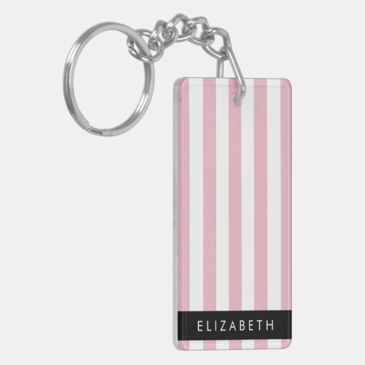 Rosa Streifen, Streifen, Linien, Ihr Name Schlüsselanhänger (Vorderseite links)