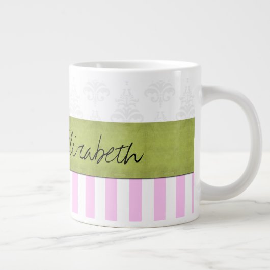 Rosa Streifen, Streifen, Streifenmuster, Ihr Name Jumbo-Tasse (Rechts)