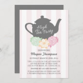 Rosa Streifen & Teekanne Hoher Tee Einladung (Vorne/Hinten)