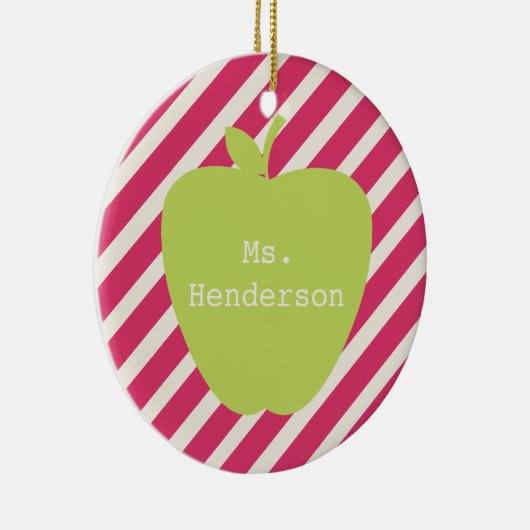 Rosa Streifen u. grüner Apple-Lehrer Keramik Ornament (Rechts)