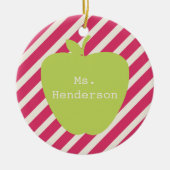Rosa Streifen u. grüner Apple-Lehrer Keramik Ornament (Vorne)