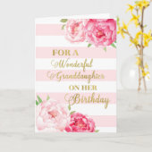 Rosa Streifen und Blume Enkelin Geburtstag Karte (Gelbe Blume)