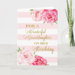 Rosa Streifen und Blume Enkelin Geburtstag Karte
