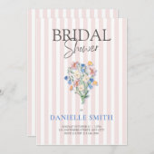 Rosa Streifen und Blumendusche Einladung (Vorne/Hinten)