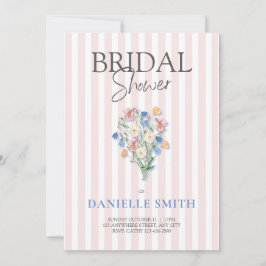 Rosa Streifen und Blumendusche Einladung