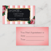 Rosa Streifen und BlumenVisitenkarte Terminkarte (Vorne/Hinten)