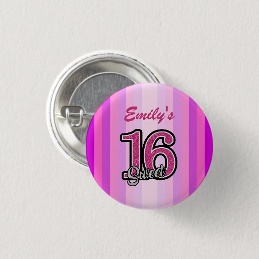 Rosa Streifen und Glitzer Button (Vorne & Hinten)