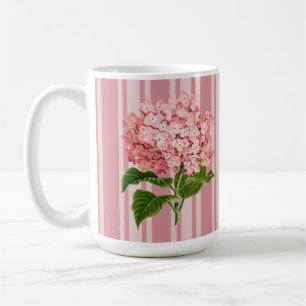 Rosa Streifen und Hortensie Kaffeetasse