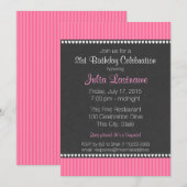Rosa Streifen und Kopfhaut Geburtstag Einladung (Vorne/Hinten)
