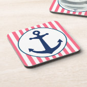 Rosa Streifen und Marineanker Getränkeuntersetzer (Linke Seite)