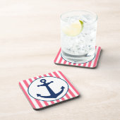 Rosa Streifen und Marineanker Getränkeuntersetzer (Rechte Seite)