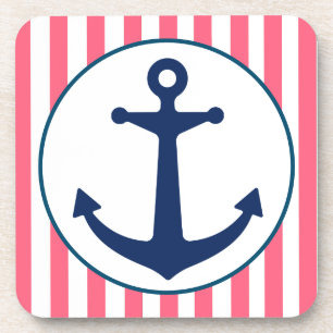 Rosa Streifen und Marineanker Getränkeuntersetzer