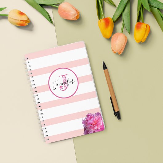 Rosa Streifen und Peony Mit Monogramm Personalisie Planer
