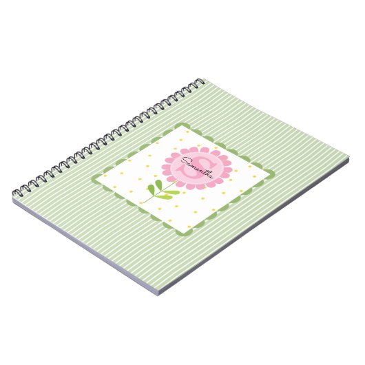 Rosa Streifen und Polka Dot Mit Monogramm Notizblock (Linke Seite)