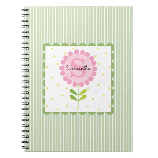 Rosa Streifen und Polka Dot Mit Monogramm Notizblock (Vorderseite)