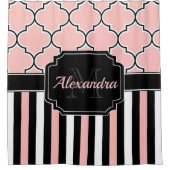 Rosa Streifen und Quatrefolie Duschvorhang (Vorderseite)