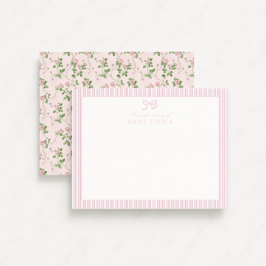 Rosa Streifen und Rose Blumenkärtchen Kinderzimmer Einladung