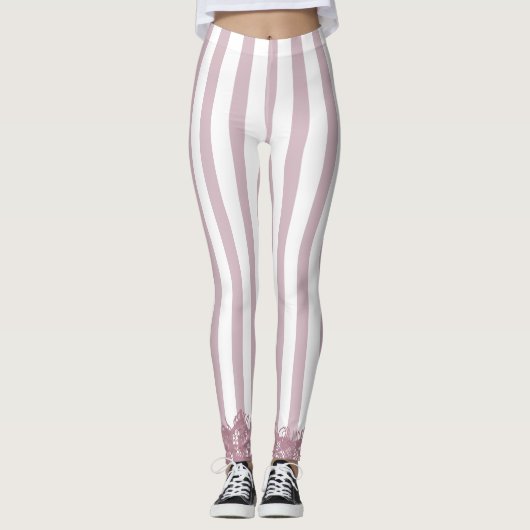 Rosa Streifen und Spitzen Leggings (Vorderseite)