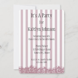 Rosa Streifen und Spitzen zum Geburtstag Einladung