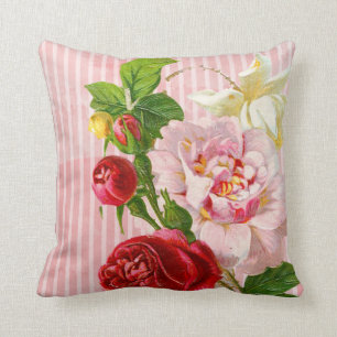 Rosa Streifen und vibrierende Rosen Kissen