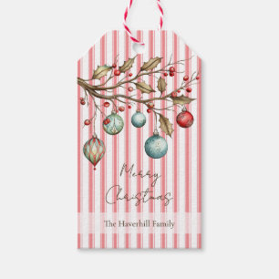 Rosa Streifen Wasserfarben Ornamente Weihnachten Geschenkanhänger
