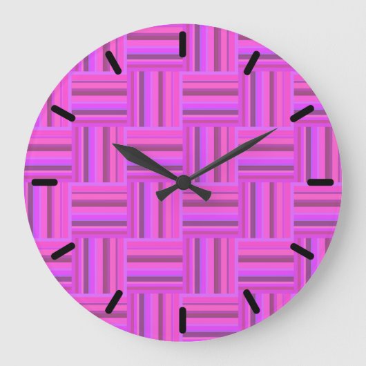 Rosa Streifen Webmuster Große Wanduhr (Vorderseite)