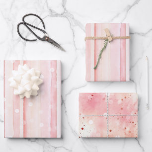 Rosa Streifen Weiße Punkte Geburtstag Mädchenhaft Geschenkpapier Set