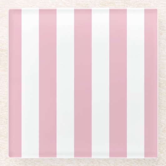Rosa Streifen, weiße Streifen, gestreiftes Muster Glasuntersetzer (Vorderseite)
