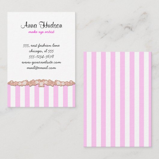 Rosa Streifen, weiße Streifen, gestreiftes Muster Visitenkarte (Vorne/Hinten)