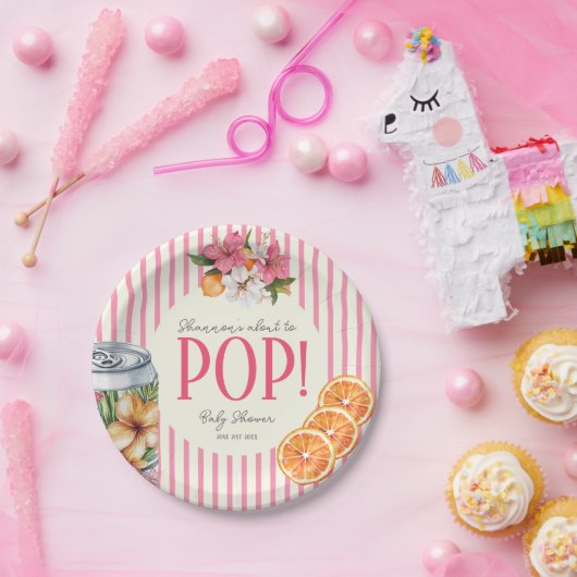 Rosa Streifen Zitrone POP Baby Shower Teller (Party)