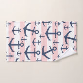 Rosa Streifenmarineblau-Ankernautischmuster Badhandtuch Set (Handtuch)