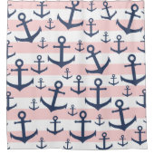 Rosa Streifenmarineblau-Ankernautischmuster Duschvorhang (Vorderseite)