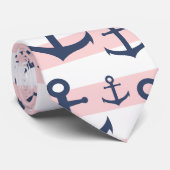 Rosa Streifenmarineblau-Ankernautischmuster Krawatte (Gerollt)