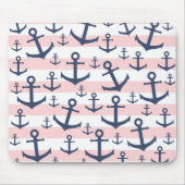 Rosa Streifenmarineblau-Ankernautischmuster Mousepad (Vorne)