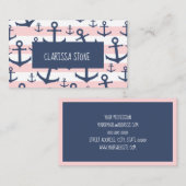 Rosa Streifenmarineblau-Ankernautischmuster Visitenkarte (Vorne/Hinten)