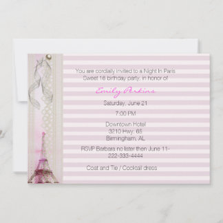 Rosa Strip Paris Themed 16 . Geburtstag Einladung